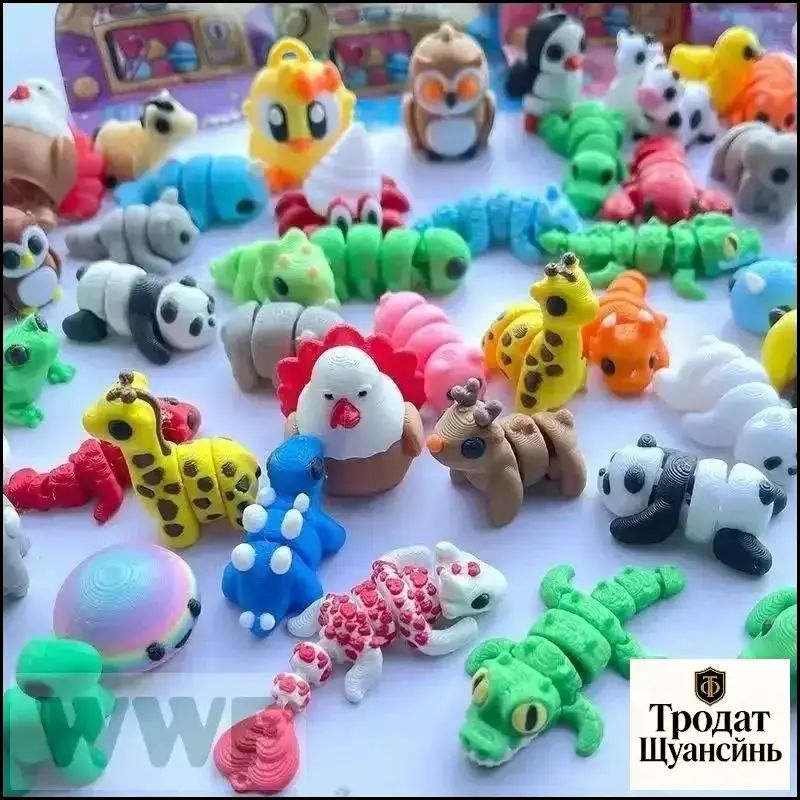 37 шт. 3D печатные гибкие мини животные мультяшные фигурки, антистресс игрушки, набор декоративных мини-фигурок