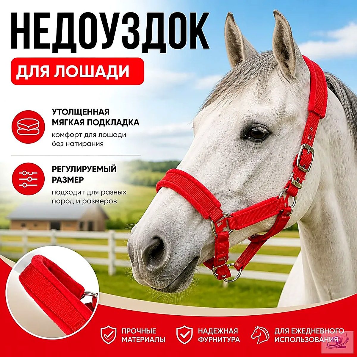 Недоуздок Для Лошади, Подходит для высоты 1,65-1,75 метраL, красный