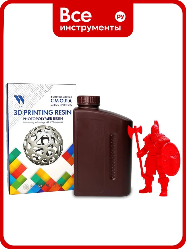 Смола фотополимерная для 3D-печати NV Print Standard Resin Clear Red красный, полупрозрачный, 1 кг NV-3D-STD-RESIN-CLR-RED