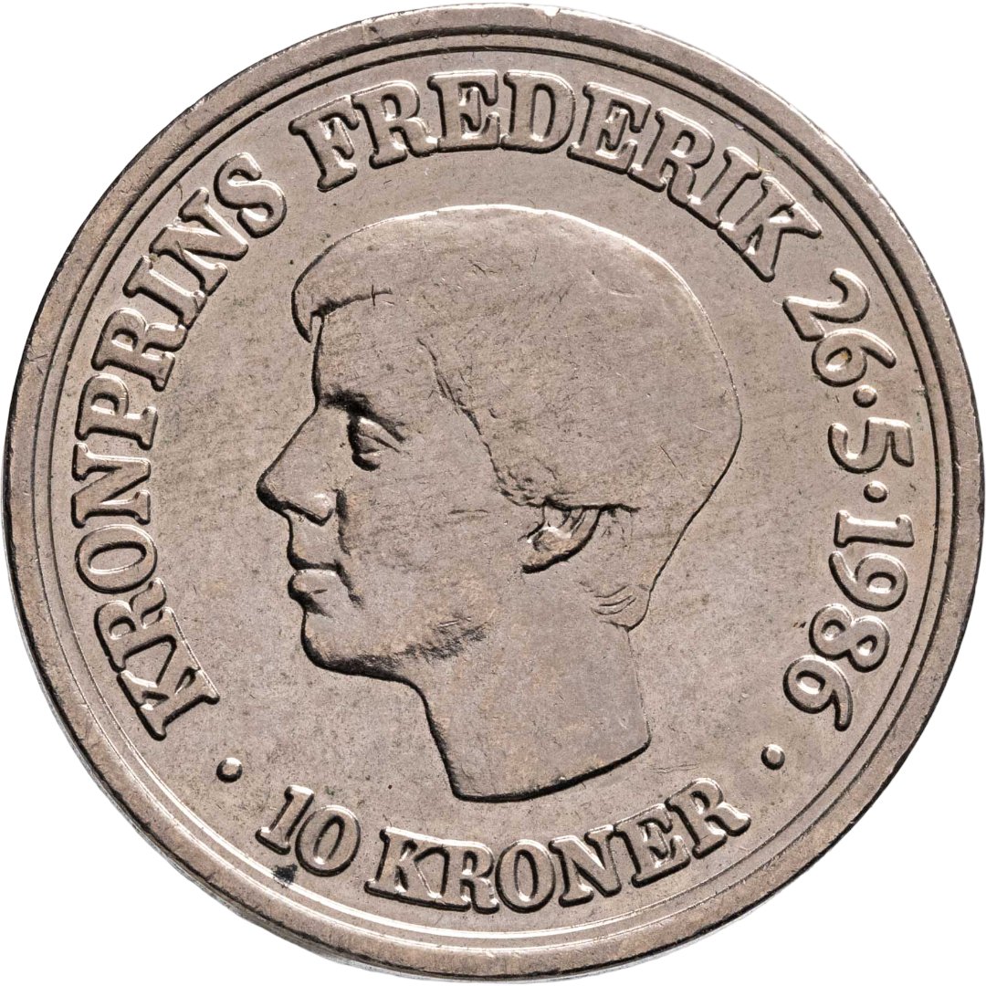 Дания 10 крон kroner 1986 "18 лет со дня рождения Кронпринца Фредерика", Мельхиор медь-никель, в сохранности UNC