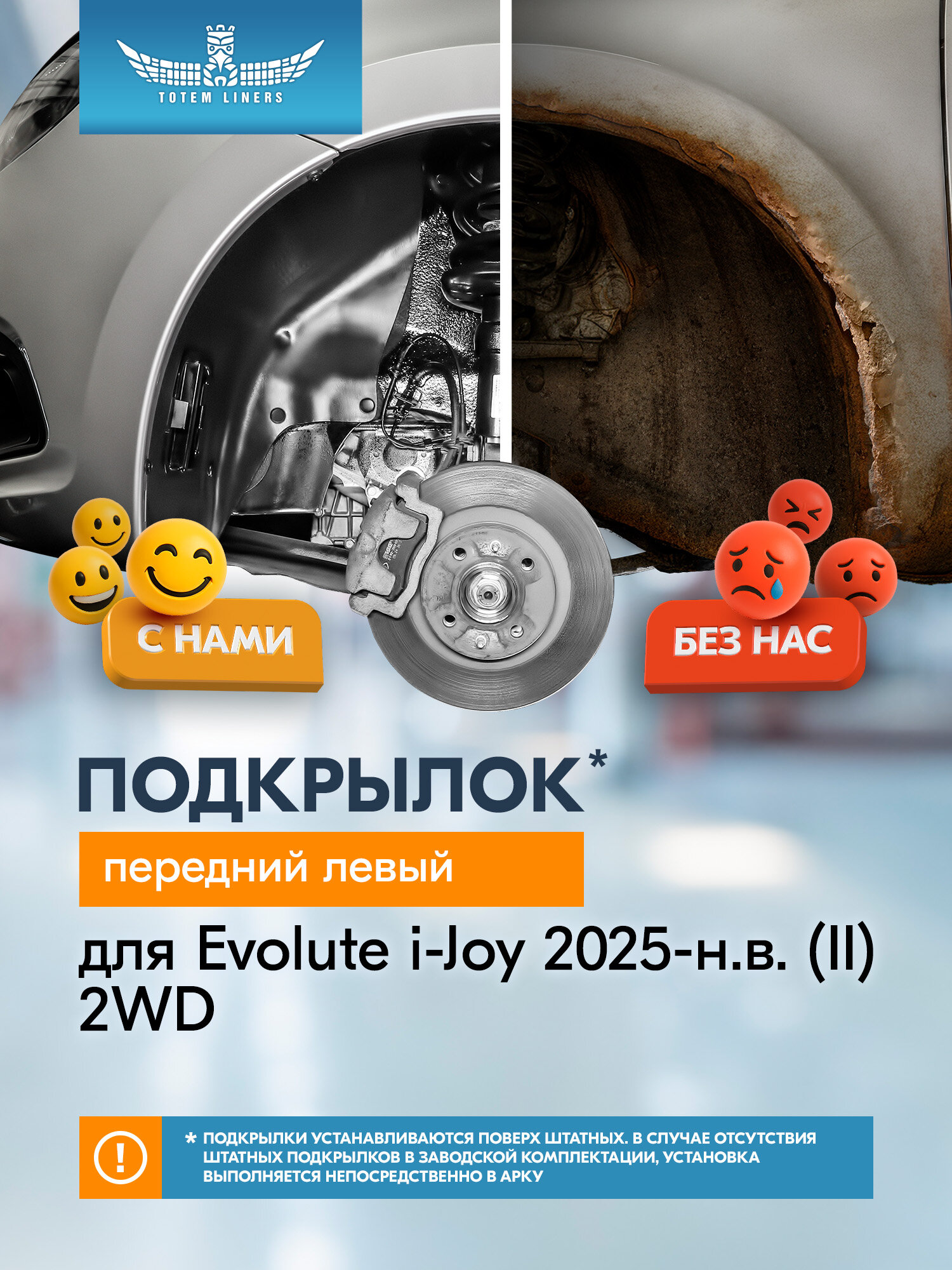 Подкрылок (локер) для Evolute i-Joy 2025-н. в. (II) 2WD Totem Liners, передний левый, 1 шт. / Эволют Ай Джой