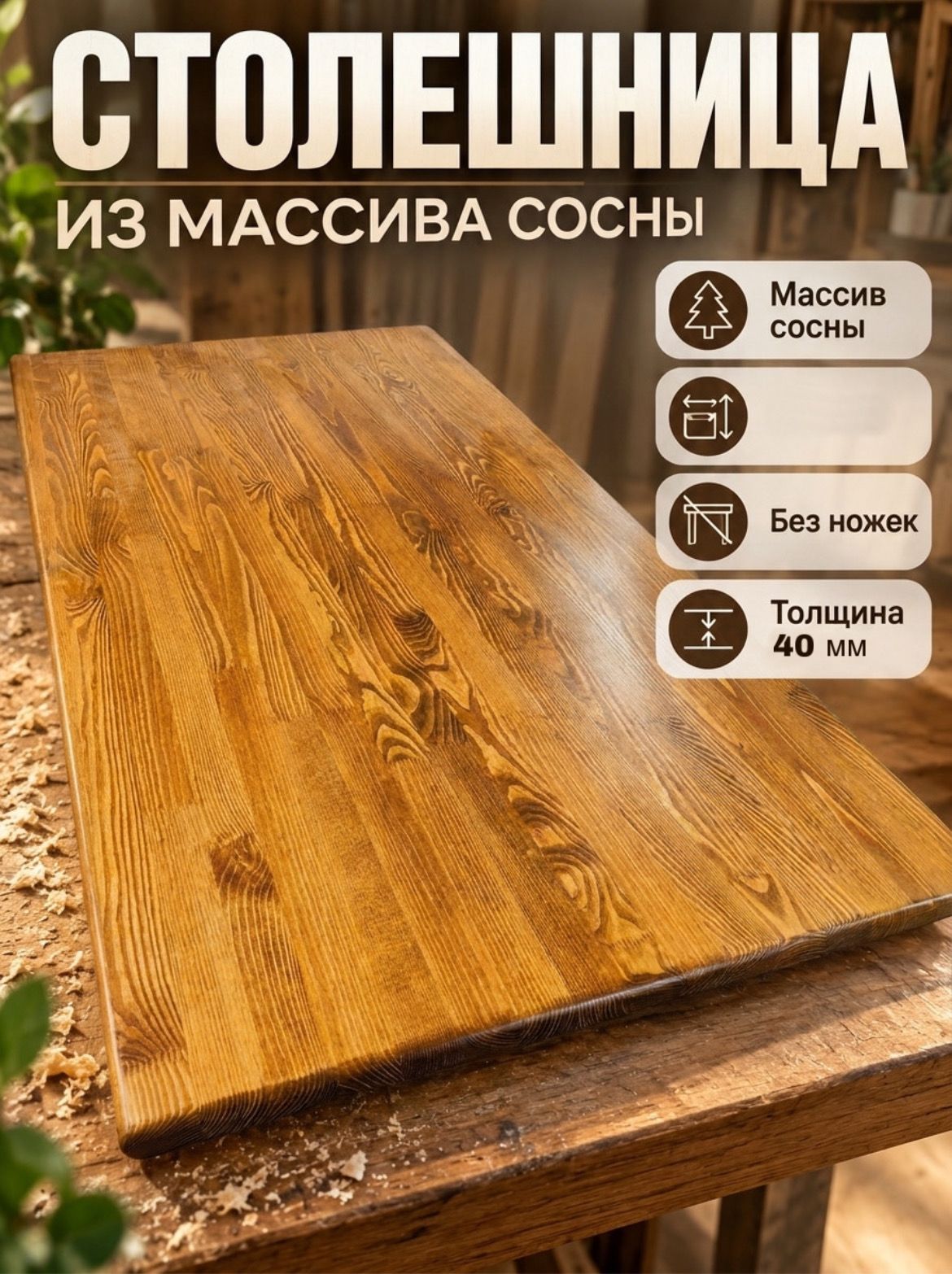 Столешница из массива сосны 40 мм