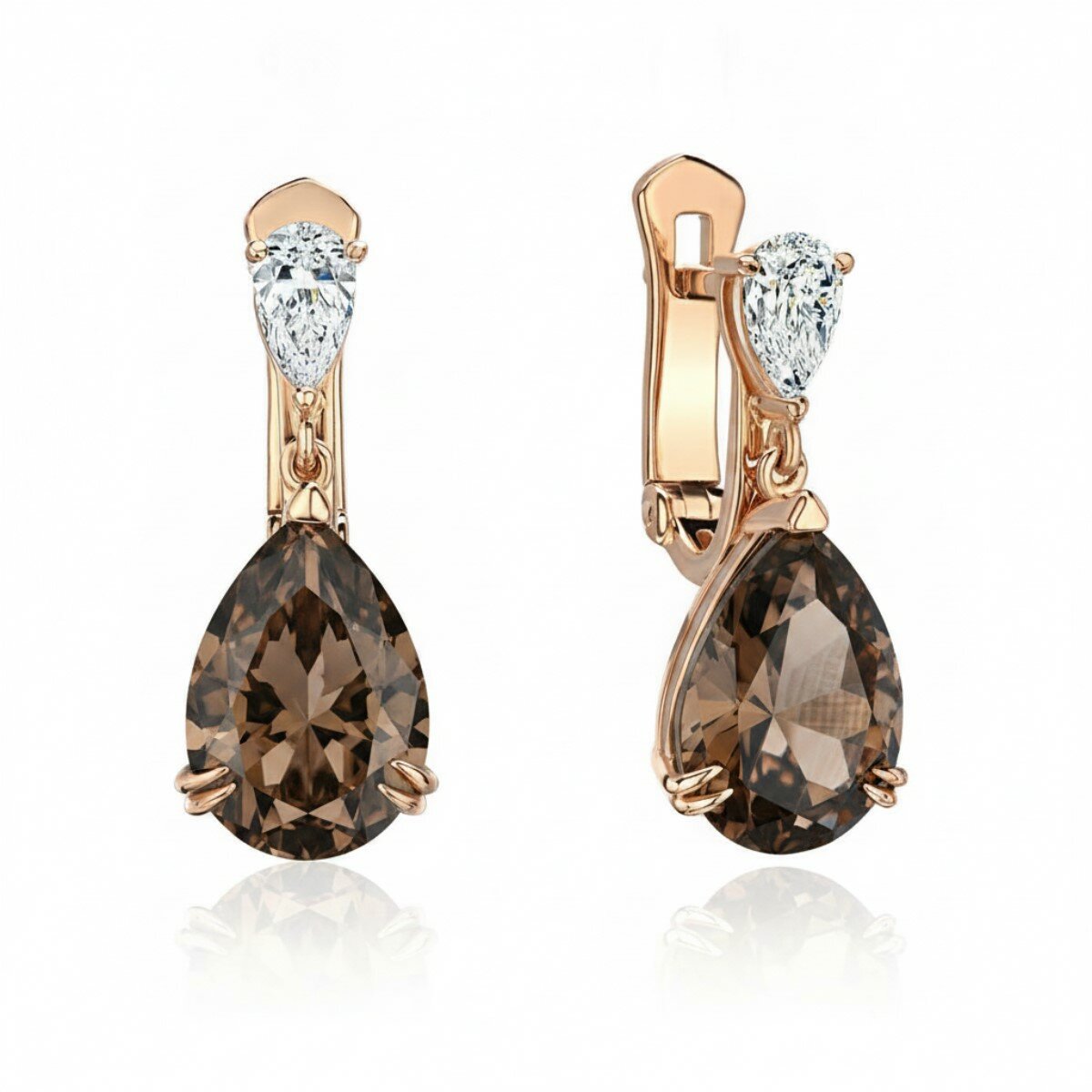 Серьги Эстет, красное золото, 585 проба, раухтопаз, фианит