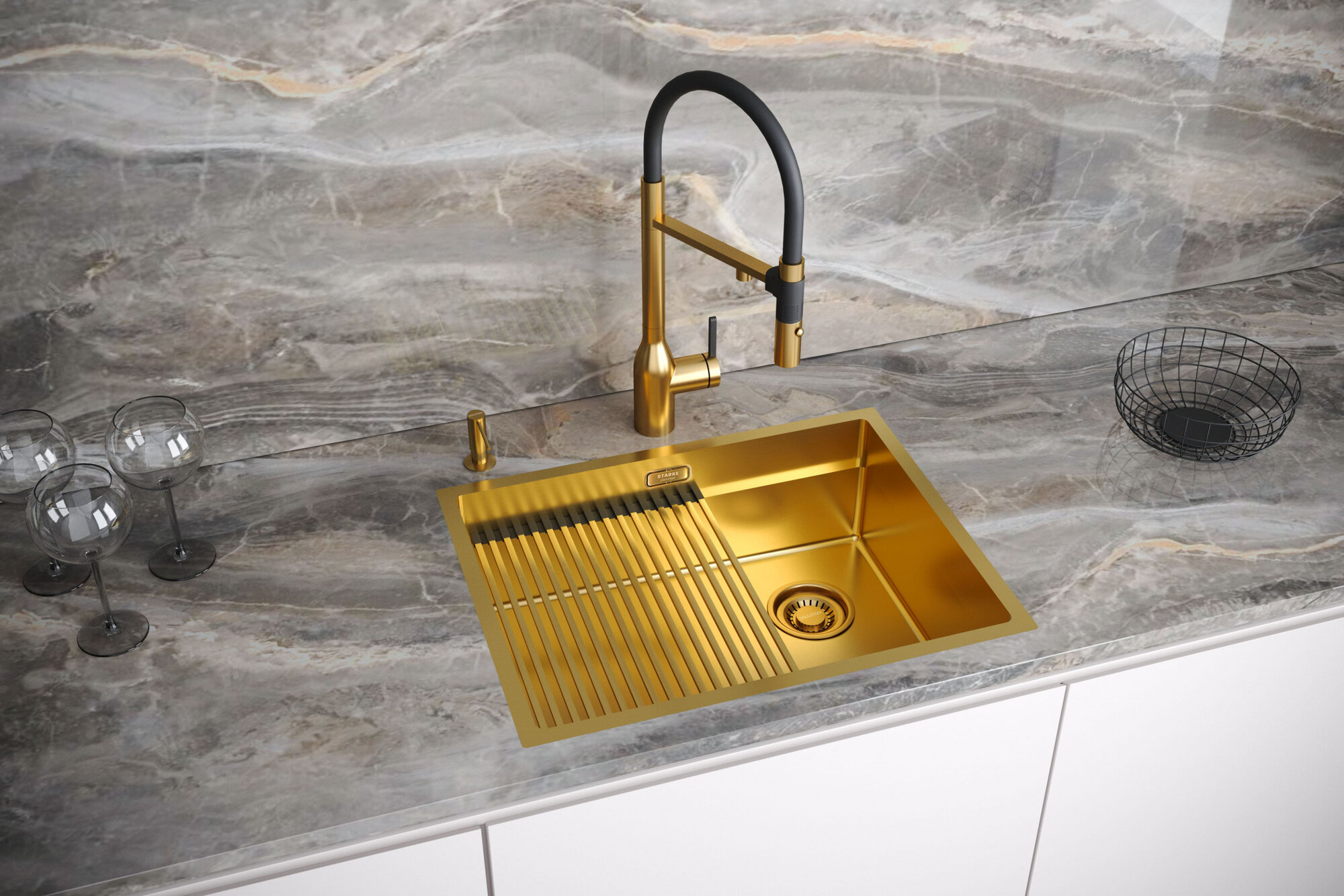 Дозатор для моющего ср-ва Paulmark DECUS D004-BG брашированное золото — фото 1