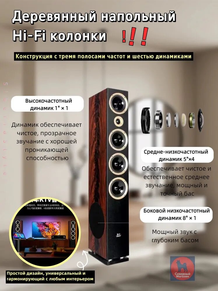 Напольные деревянные Hi-Fi колонки, трехполосные, 6 динамиков, глубокий бас