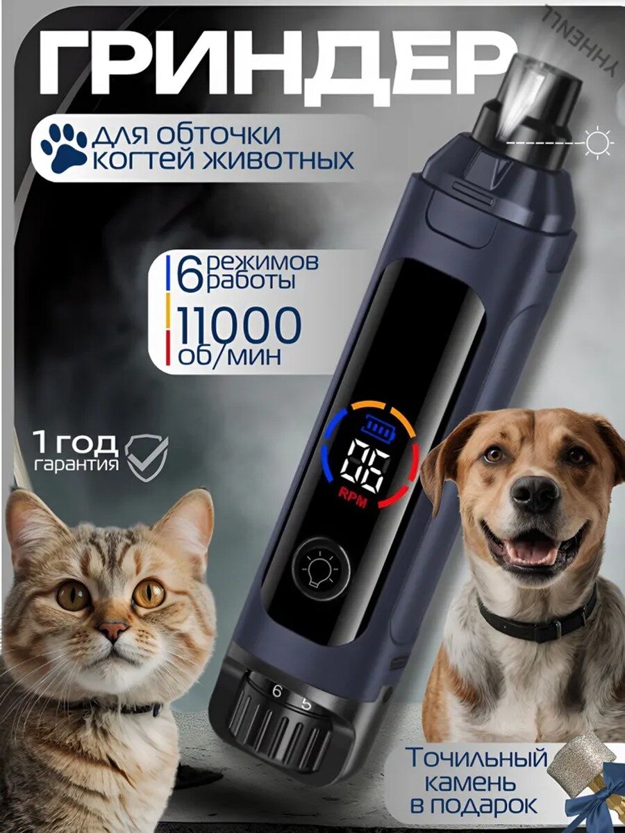 Гриндер для когтей собак, синий. MOLSTYLE. 6 режимов, 11000 об/мин.