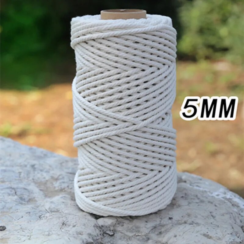Хлопковый шнур макраме белый 5 мм, 50 м