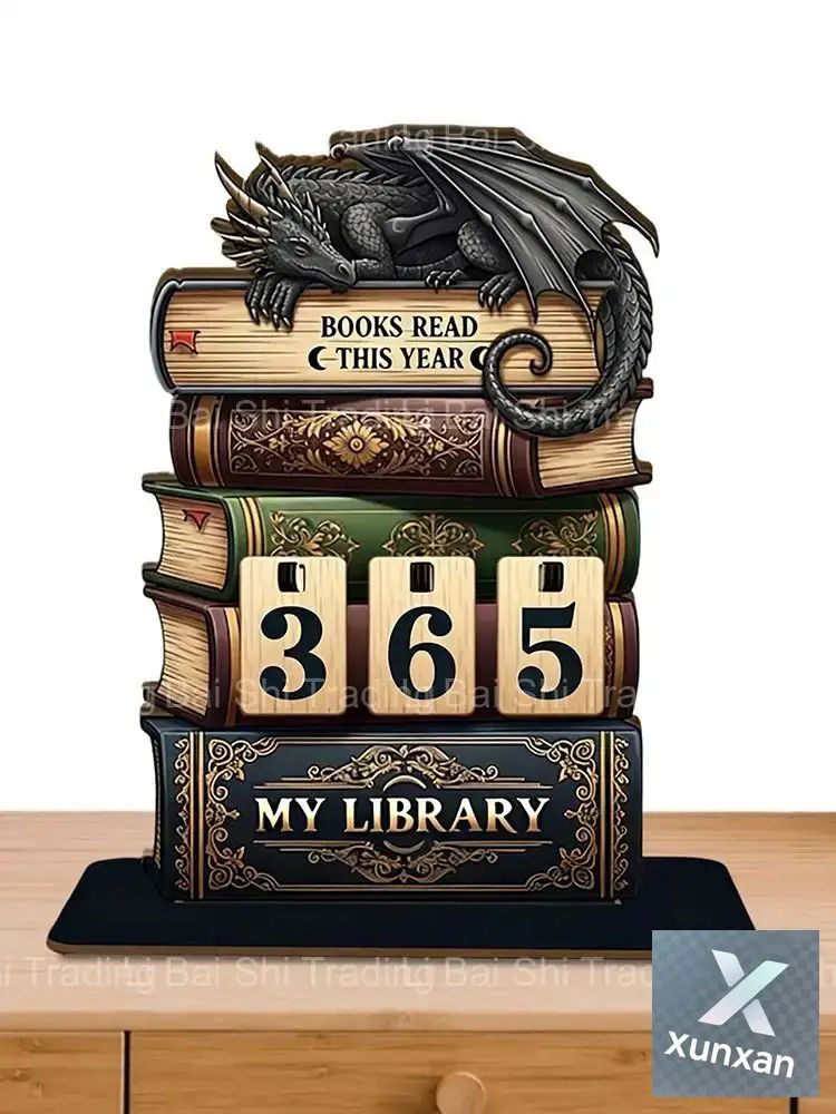 Счетчик прочитанных книг В этом году , деревянный, 19x16,3x4 см, для полки и стола, подарок читателю, библиотекарю, учителю, книжный декор 2