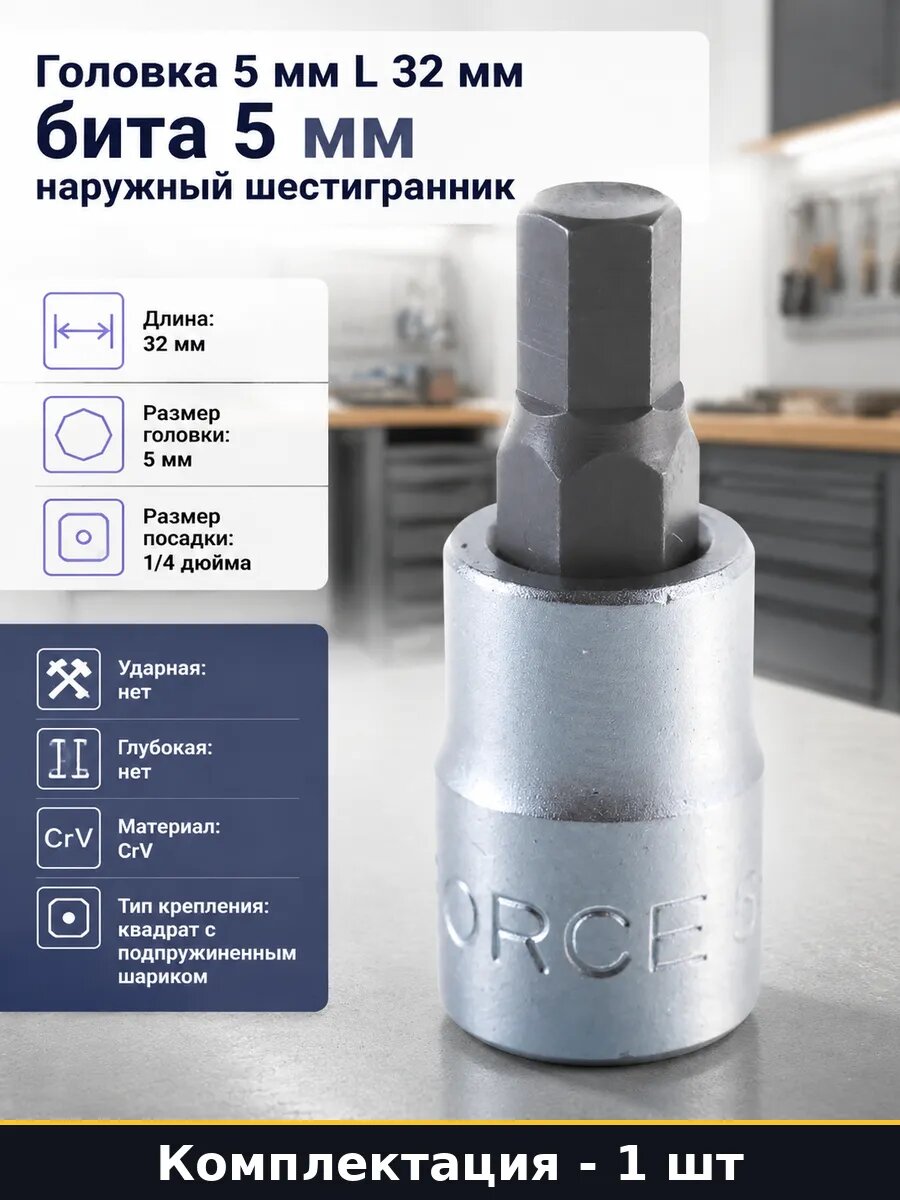 Головка 5 мм L 32 мм бита 5 мм наружный шестигранник