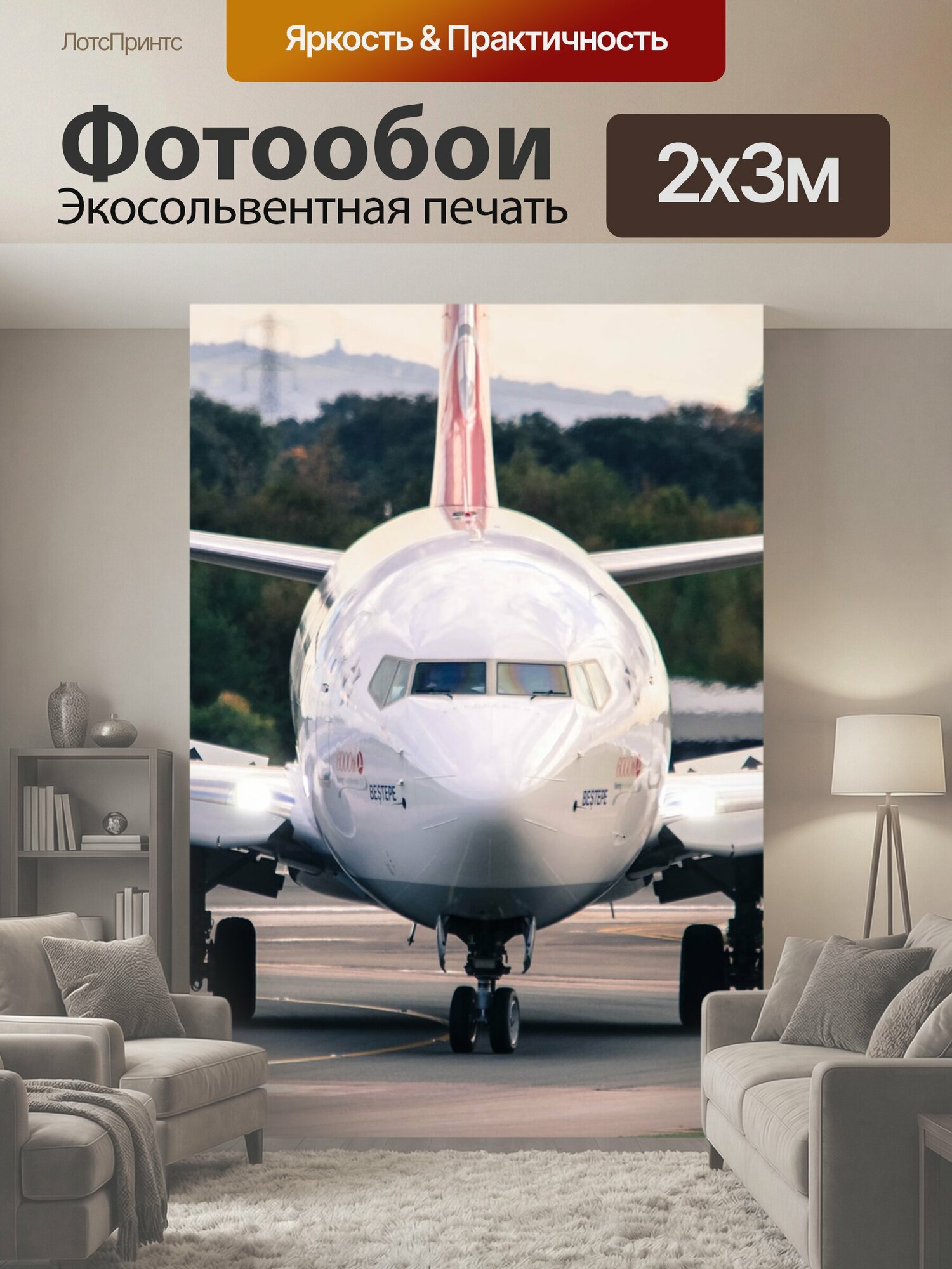 Фотообои "Boeing 737, самолет, манчестер аэропорт" 200x300 см. экосольвентная печать