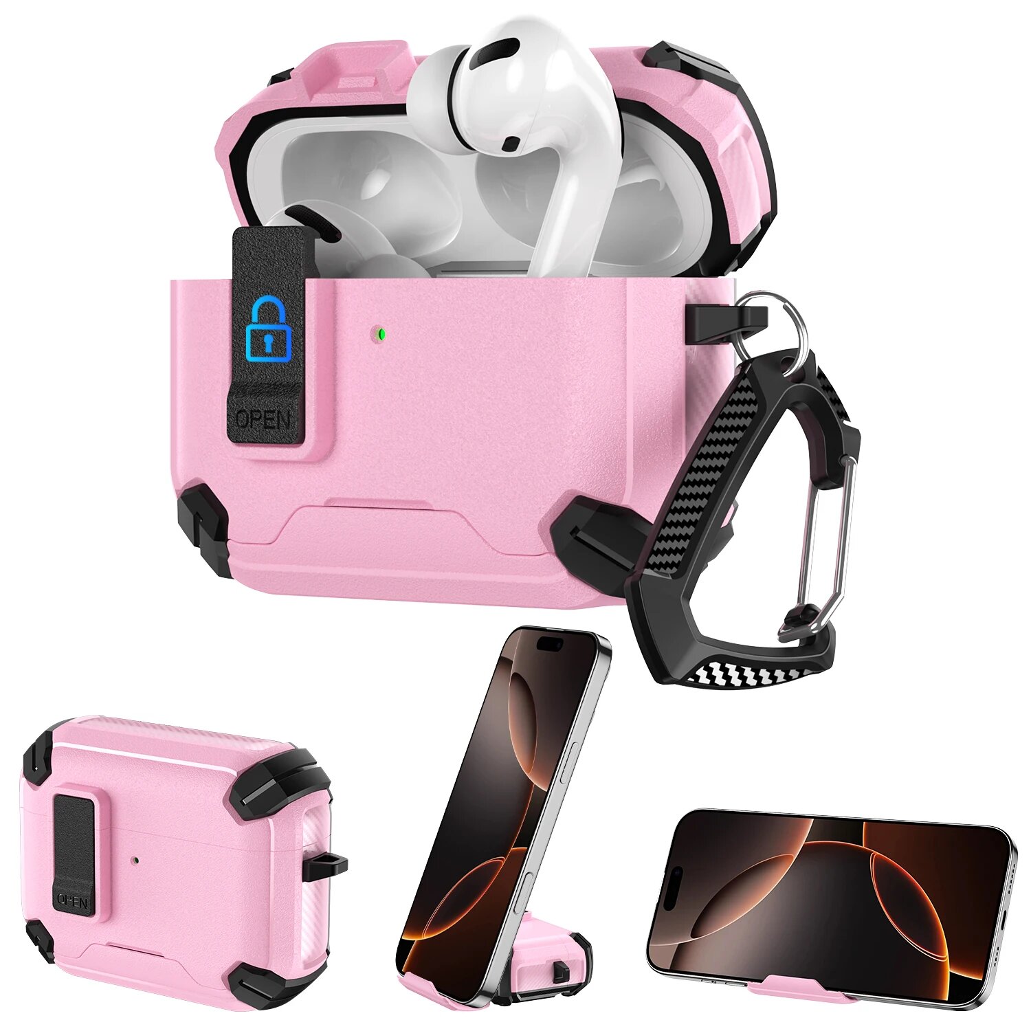 Защитный чехол для AirPods Pro 3/2/4 с подставкой For AirPods Pro 3, Розовый, pink1