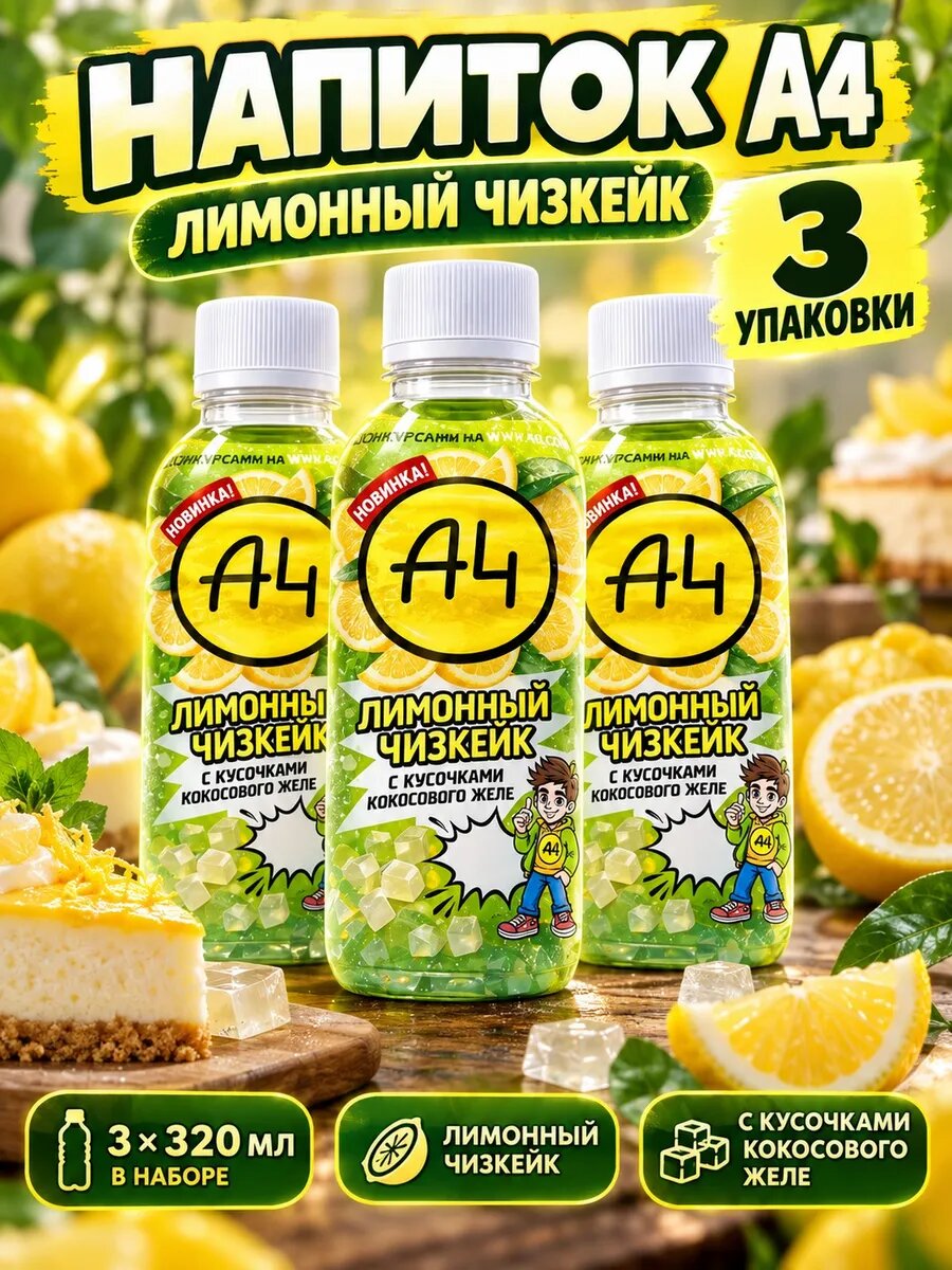 Напиток А4 Лимонный чизкейк 320 мл, 3 шт, напиток для дома и стола