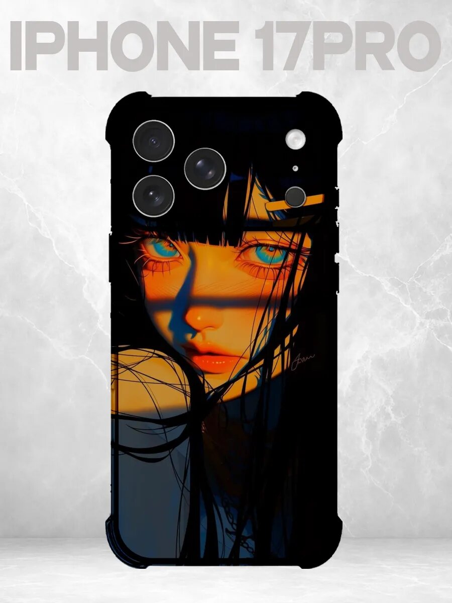 Чехол на iPhone 17 Pro с принтом Аниме девушка в оранжевых о