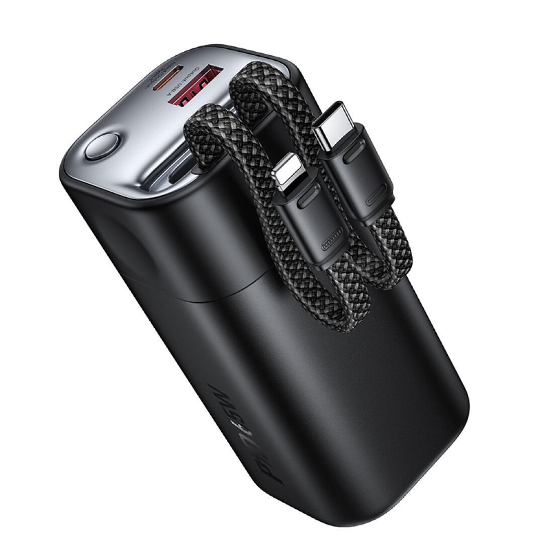 Универсальный Доп. Аккумулятор 20000mAh, Q59, HOCO, выход 1 USB (22.5W) + 1 PD (65W), кабель: Type-C, Lightning, черный