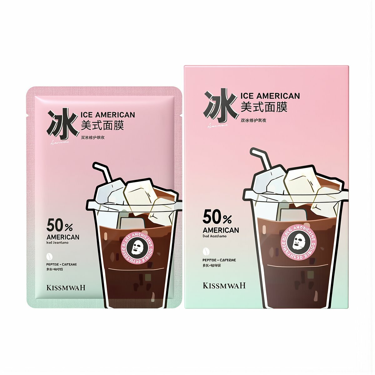 Косметика для восстановления уставшей кожи маска Ice American KISSMWAH 5 штук по 25 мл с кофеином и пептидом, Маска KISSMWAH Ice American 25 мл, 5 шт