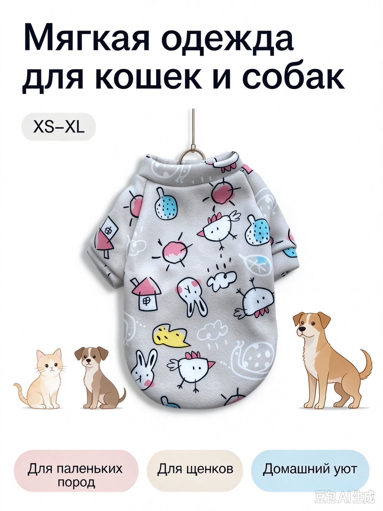 Мягкая одежда для кошек и собак, костюм для щенков и домашних животных, размеры от XS до XL
