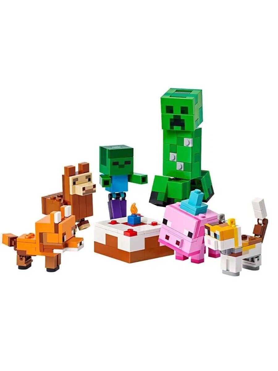 Серия Minecraft 21281, Вечеринка по случаю Дня рождения свиньи, Сборка игрушек из строительных блоков