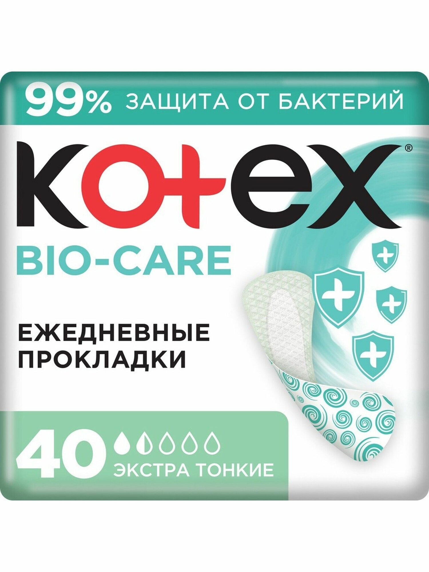 Kotex прокладки ежедн с антибакт слоем внутри экстра тонкие bio-care n40