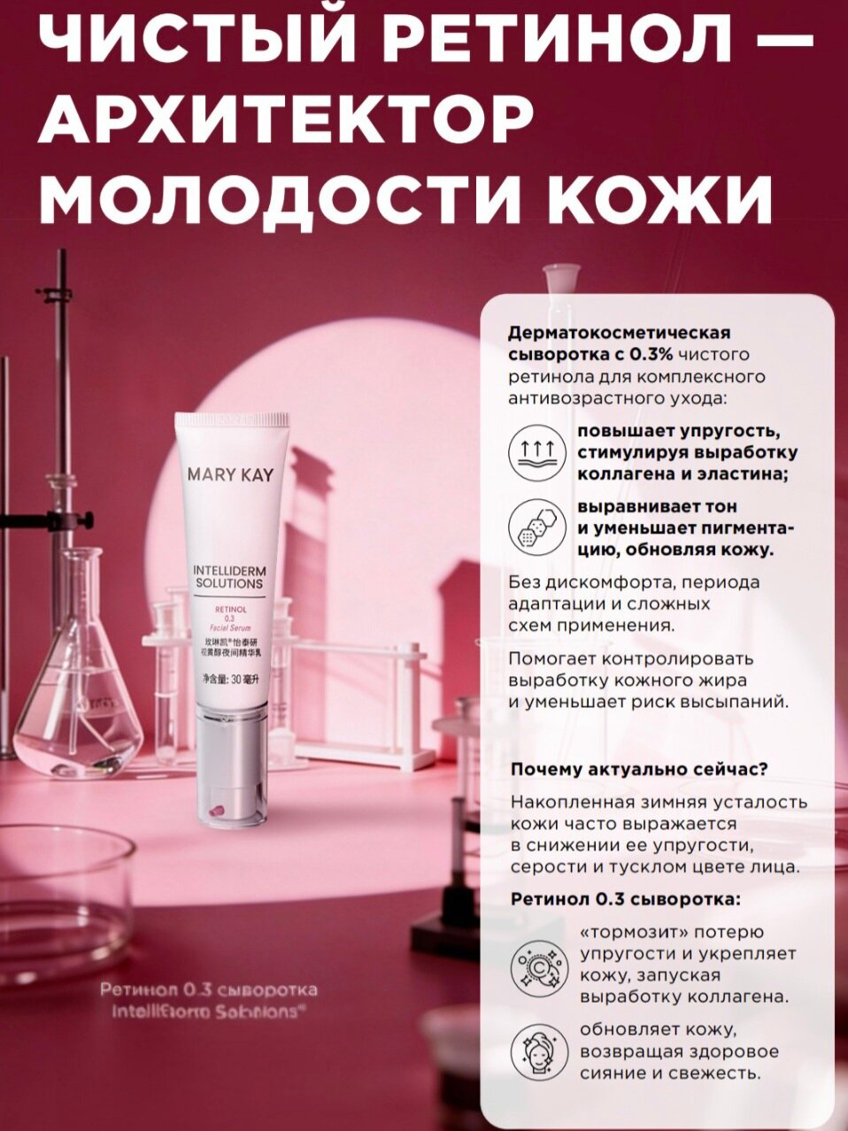 Ретинол 0.3 сыворотка Mary Kay IntelliDerm Solutions Retinol 0.3 Facial Serum, 30 ml Оригинал
