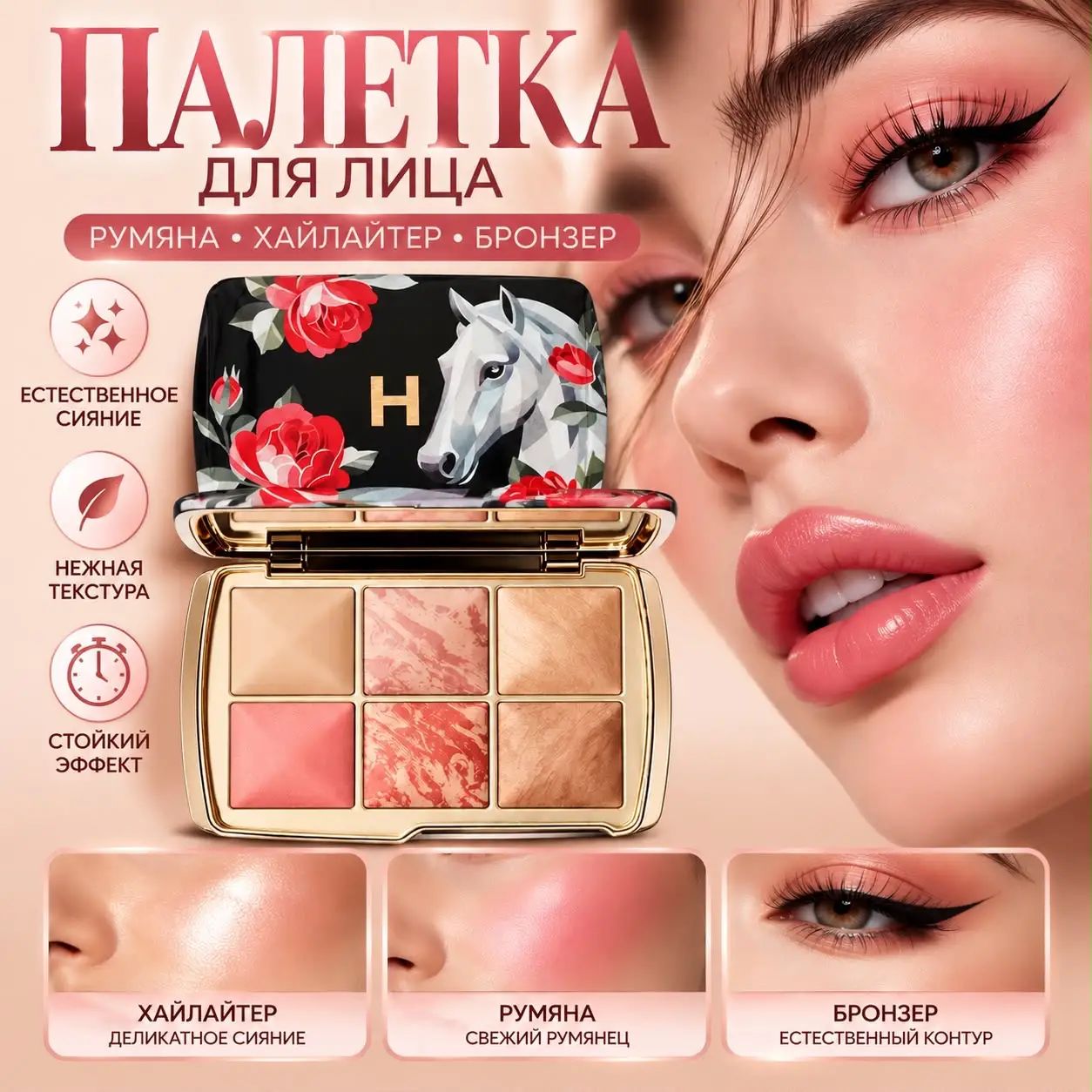 Hourglass праздничная палетка для глаз лось/fox/лебедь/лошадь#Horse
