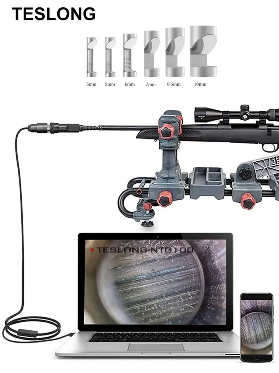 TESLONG NTG100 Бороскоп для осмотра ствола с 5MM, 6MM, 7MM, 8.5MM, 10MM насадками и 3 зеркалами бокового обзора