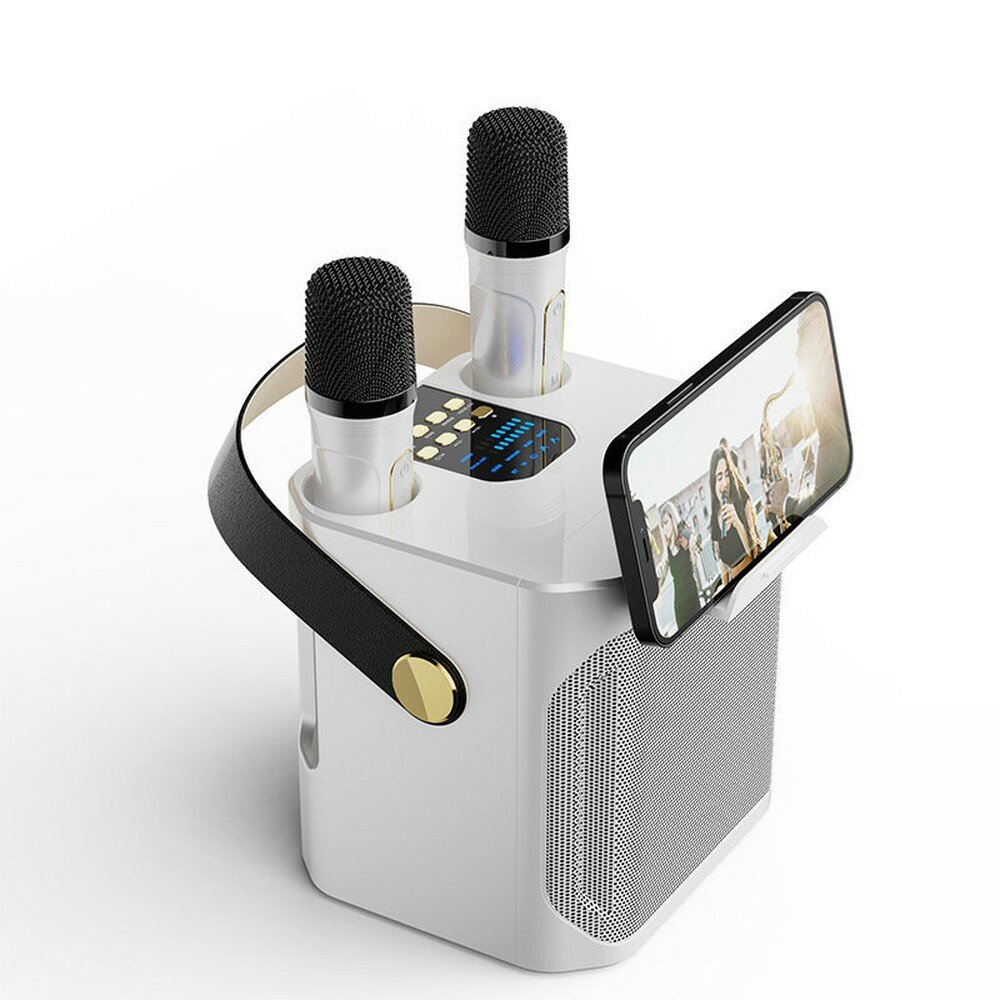 Музыкальный центр с караоке и Bluetooth, 2 микрофона, портативный, стереозвук 360°, для дома