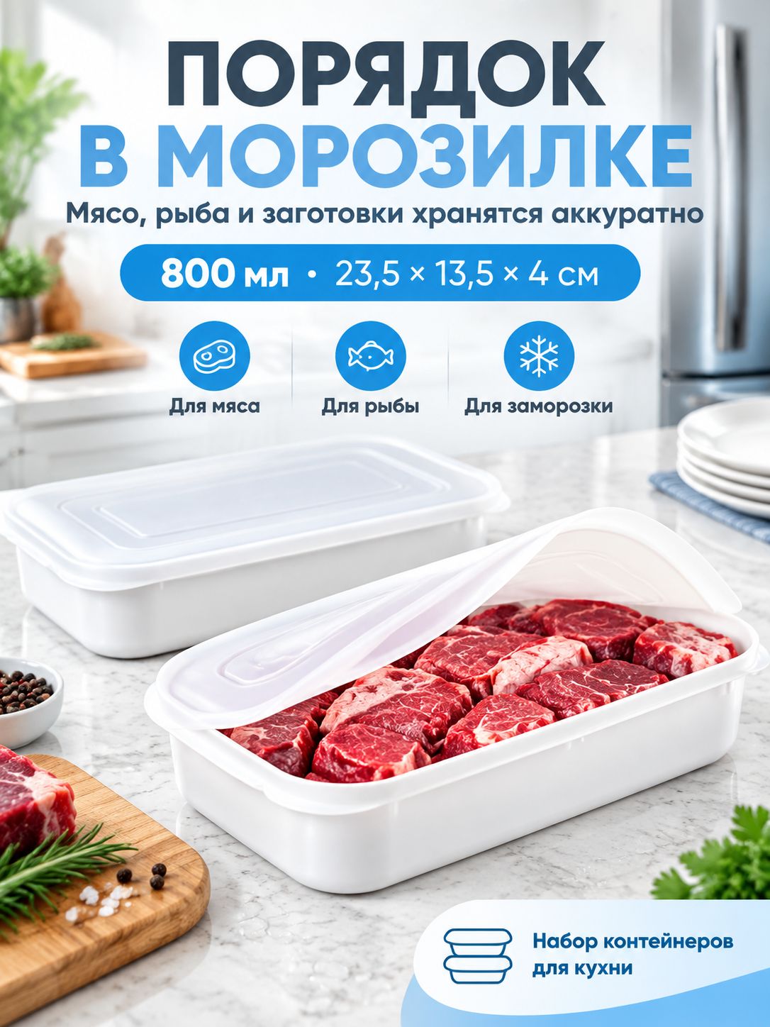 Органайзер для холодильника 800 мл 5 шт полипропилен, для СВЧ