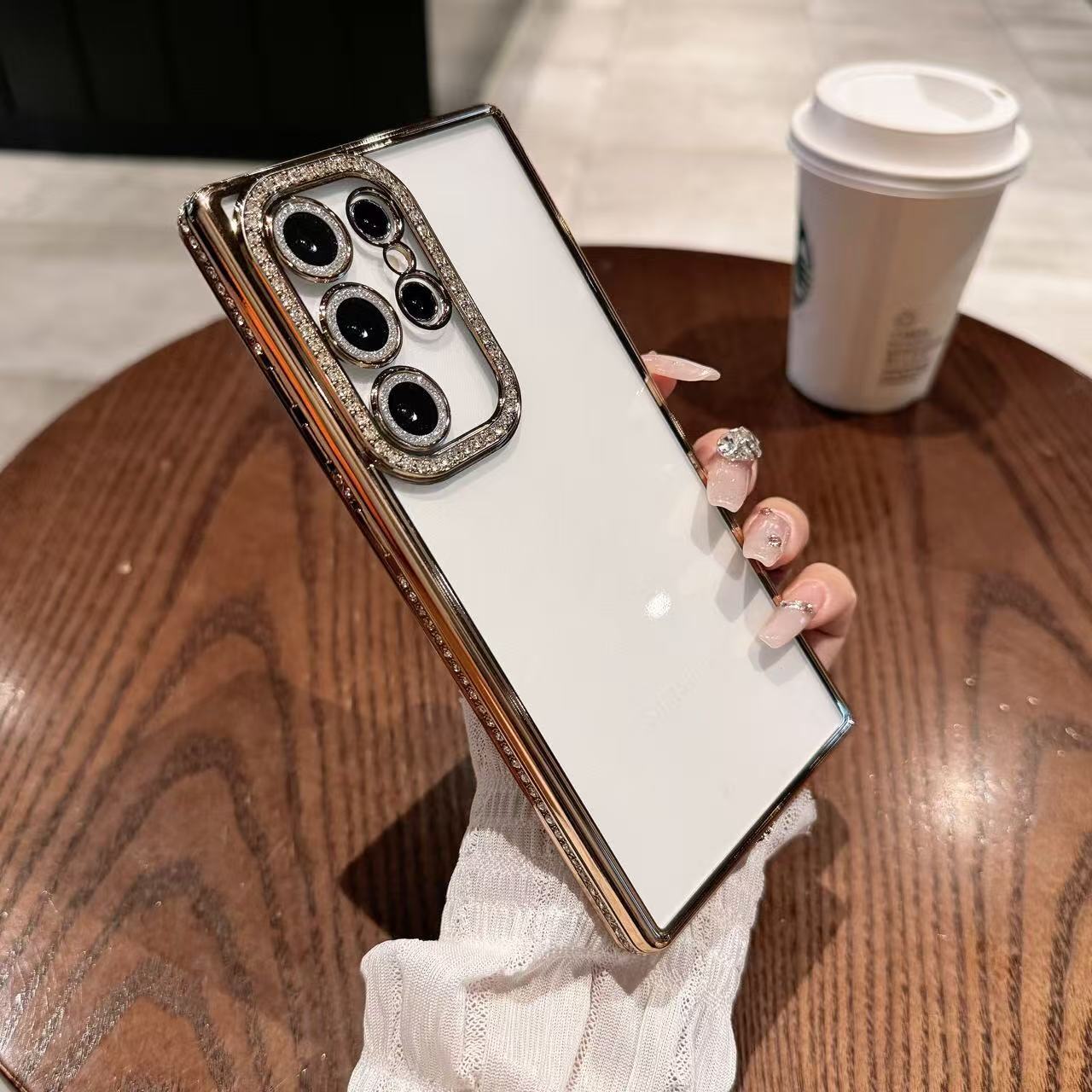 Чехол для Samsung Galaxy A57 5G с золотой рамкой и стразами, защитная крышка с камерой