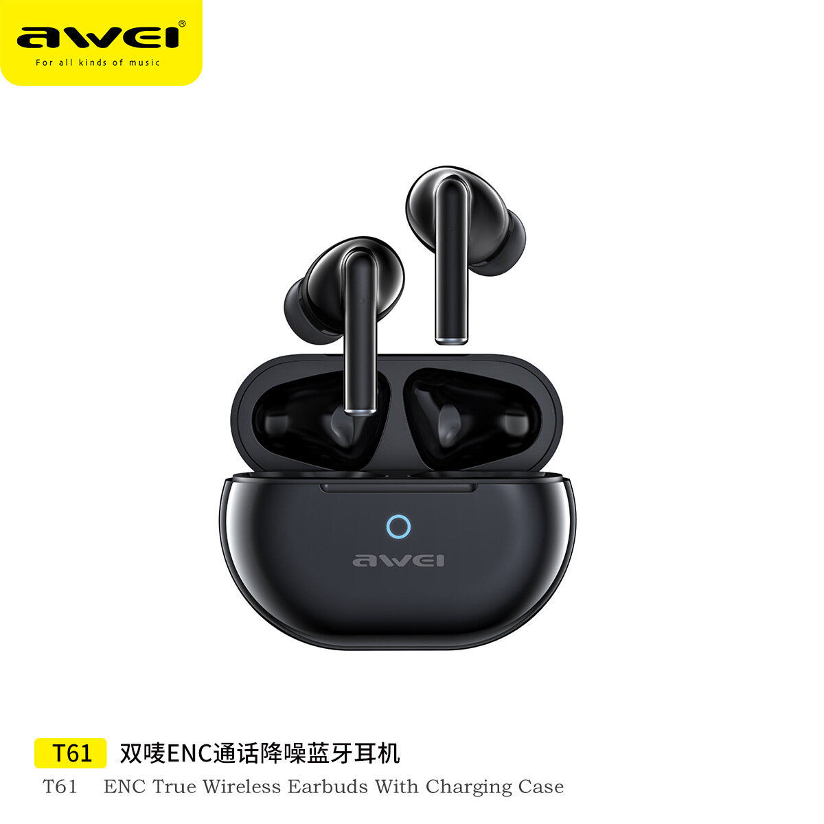 T61ENC AWEI Беспроводные Bluetooth Наушники с Шумоподавлением ENC, Спортивные Игровые Наушники, Комфортное Ношение,