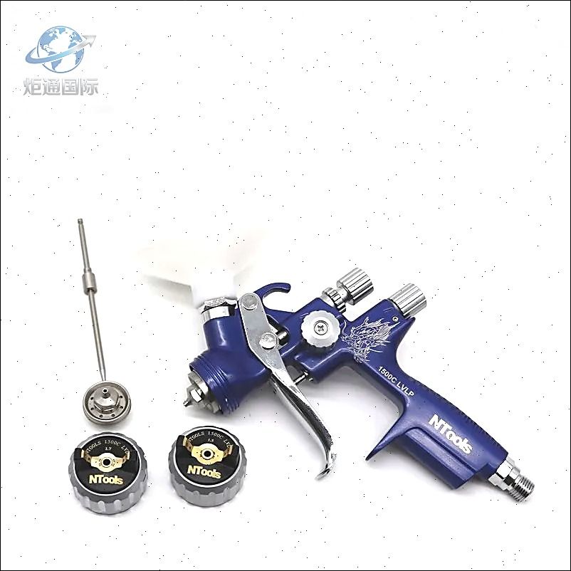 1500C Краскопульт пневматический LVLP Дюза 1.3 and 1.7mm (профессиональный краскораспылитель) NTOOLS Spray gun с верхним пластиковым бачком и быстросъмом для шланга.