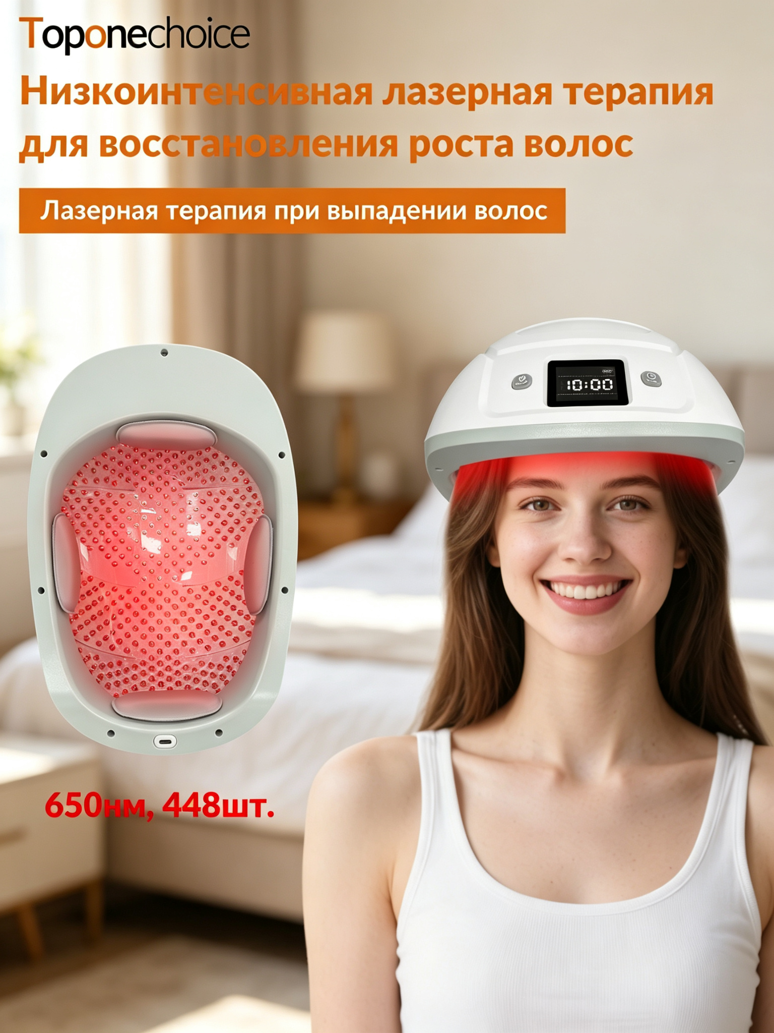Прибор лазерной терапии для кожи головы шлем 448 диодов 650нм, уход за волосами и против выпадения