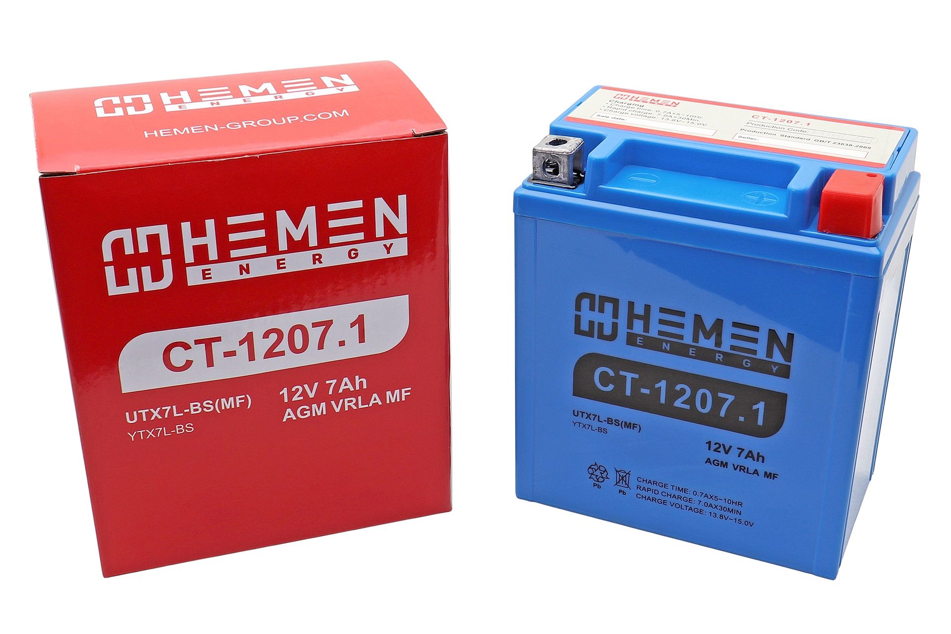 Аккумулятор 12В 7Ач HEMEN ENERGY CT1207.1 (113*70*132мм)(UTX7L-BS(MF))(кислот, гермет.) (обр. полярн)