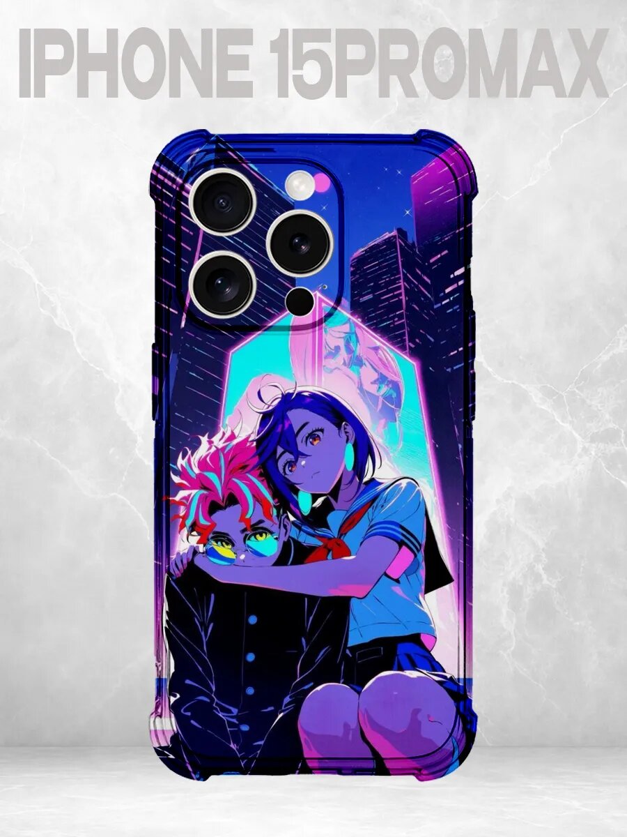 Чехол на iPhone 15 Pro Max с принтом Аниме девушка в неоново