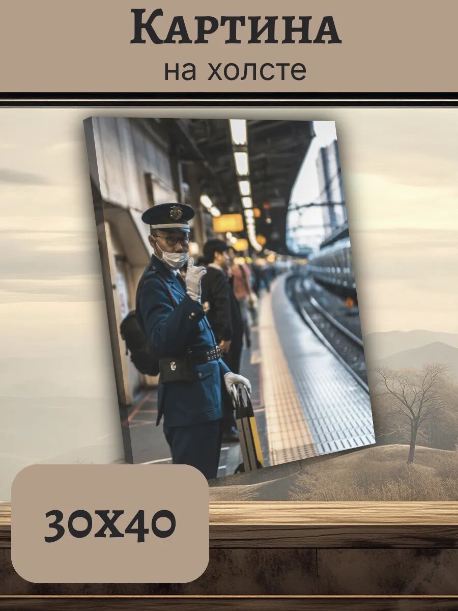 Картина Япония Japan 30x40 железнодорожная станция Токио