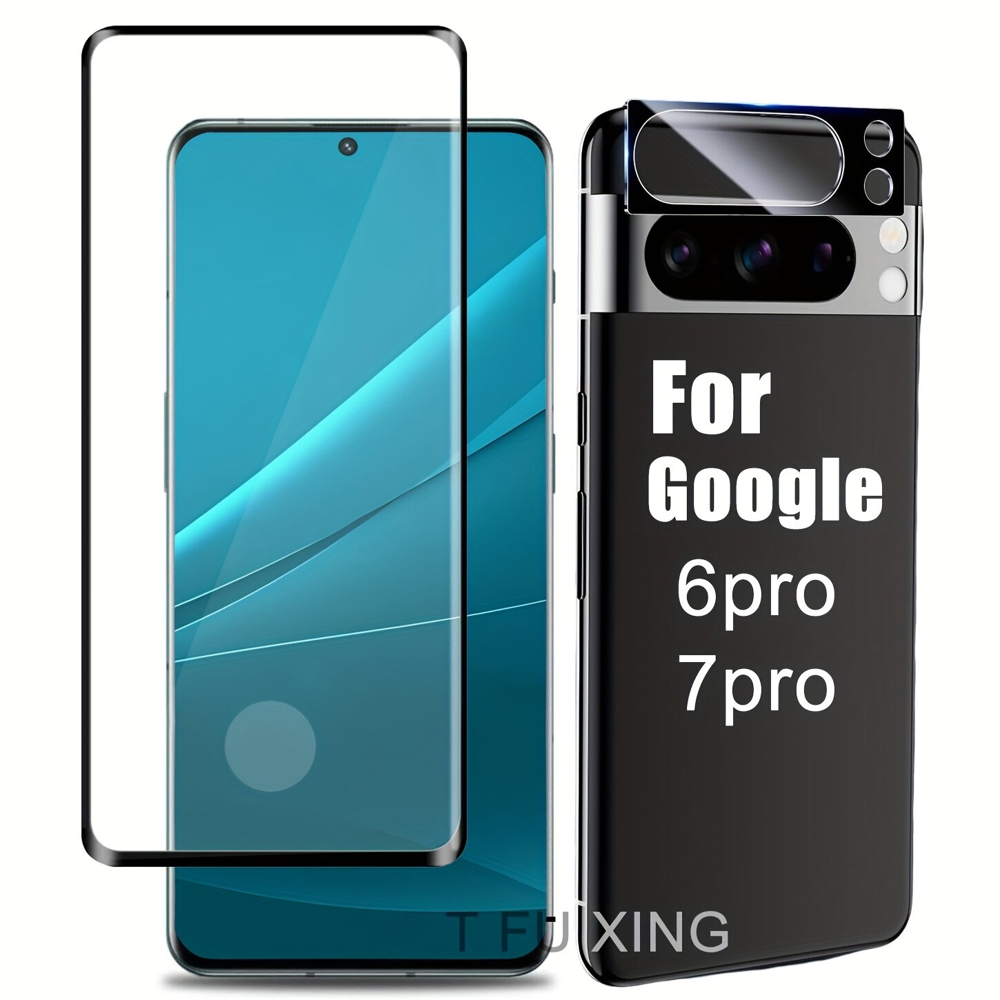Защитное стекло для экрана и камеры для Pixel 7 Pro, полностью прозрачное закаленное стекло с 3D изогнутыми краями, полное покрытие, высокая четкость и прозрачность, твердость 9H, комплект 1 шт. экрана + 1 шт. камеры