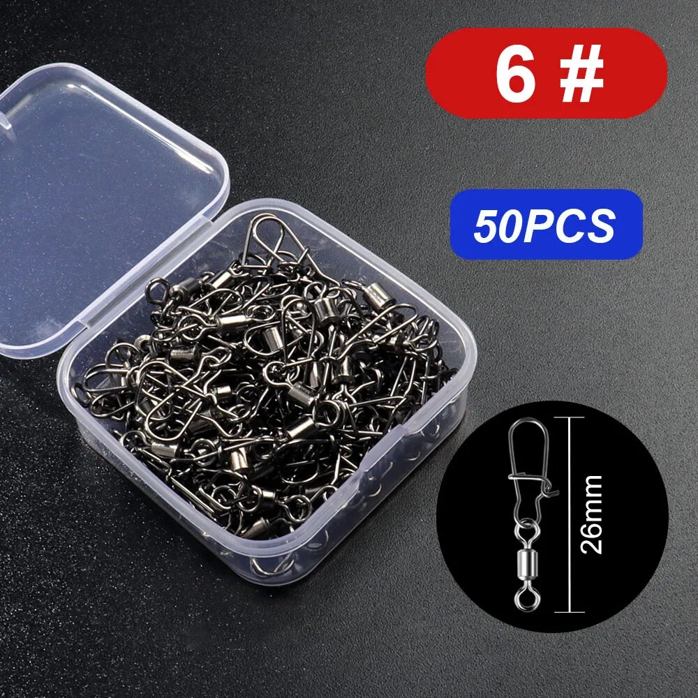 GOBAIT Поворотные вертлюги из нержавеющей стали 50 шт. Size 6 50pcs