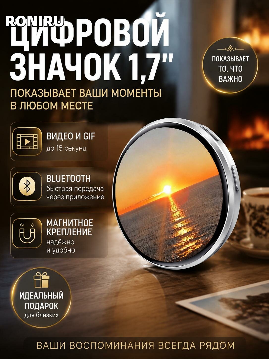 Цифровой значок 1,7 дюйма, магнитная булавка для фото GIF и видео до 15 секунд через Bluetooth и приложение