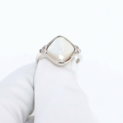 фото Кольцо diamant online, серебро, 925 проба, родирование, фианит, перламутр, размер 16, белый