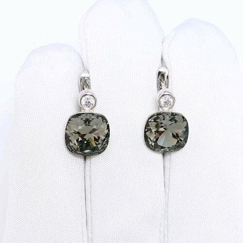 фото Серьги diamant online, серебро, 925 проба, родирование, фианит, кварц, длина 1.4 см, , серый