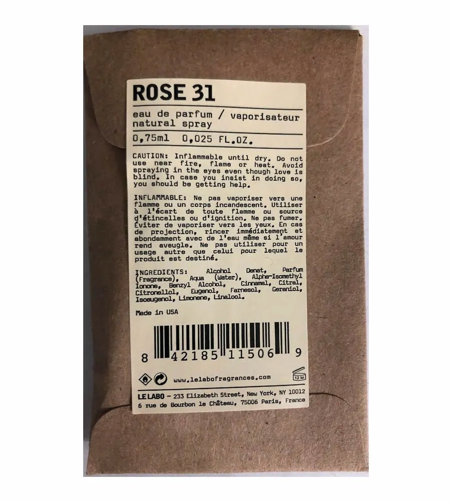 Пробник Ле Лабо Роза 31 парфюм 0.75 мл для женщин и мужчин - Le Labo Rose 31 миниатюра