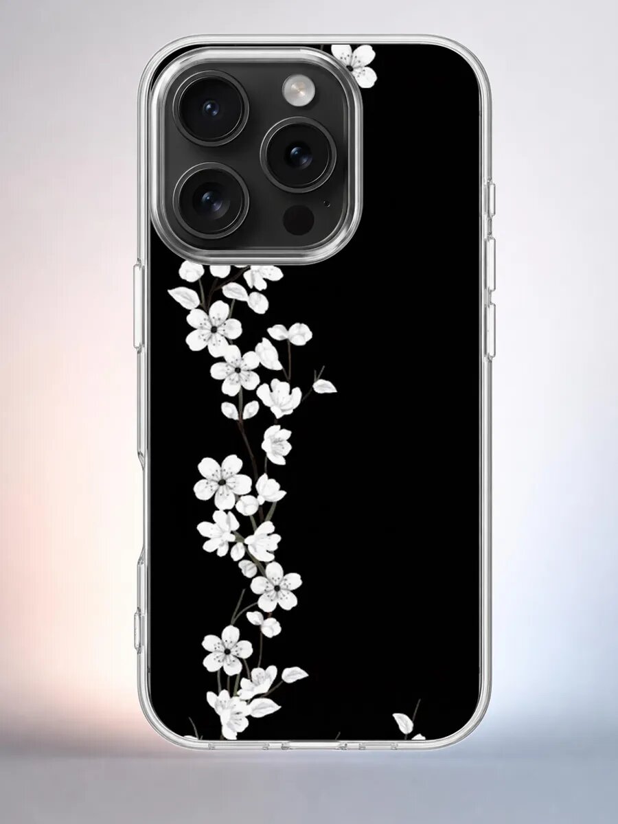 Чехол iPhone 15 Pro цветы сакуры силиконовый прозрачный