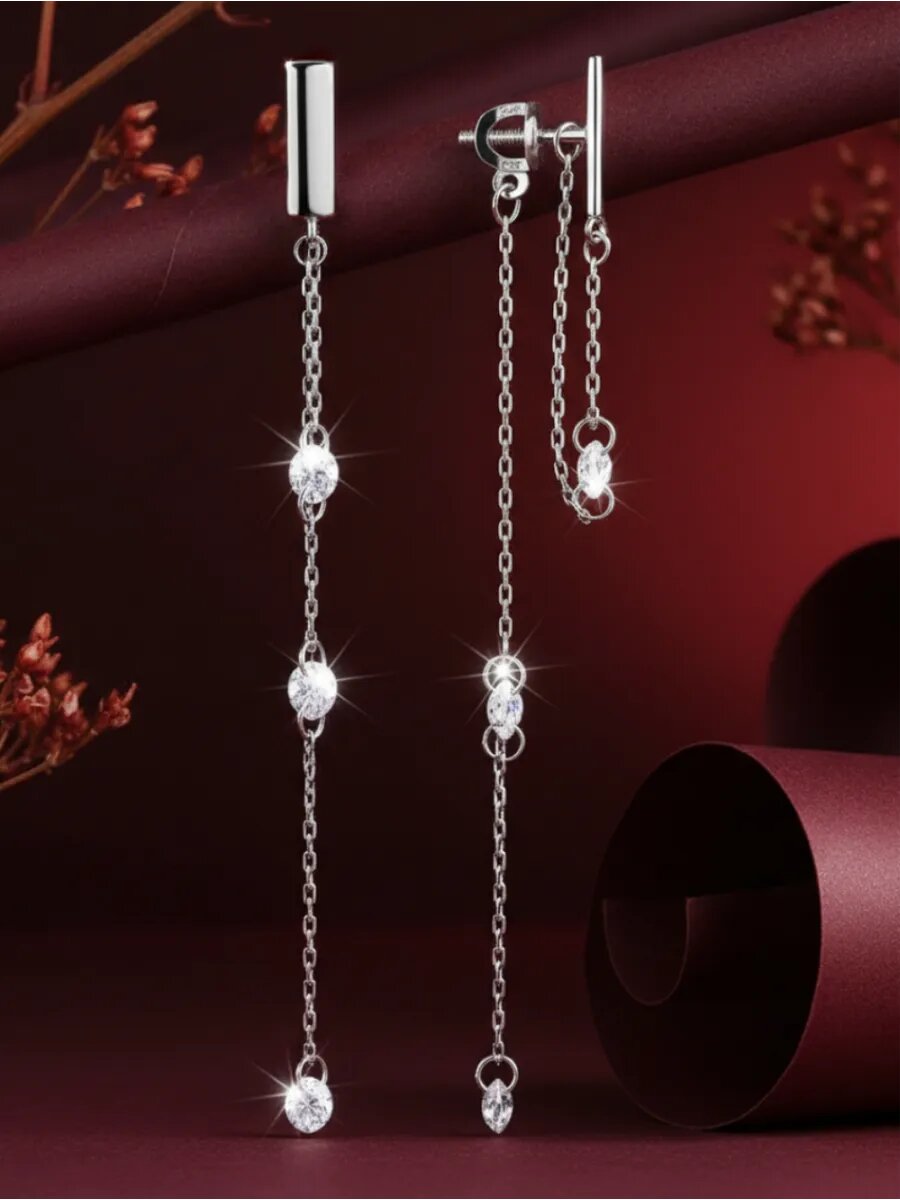 Серьги, 925 проба, фианит
