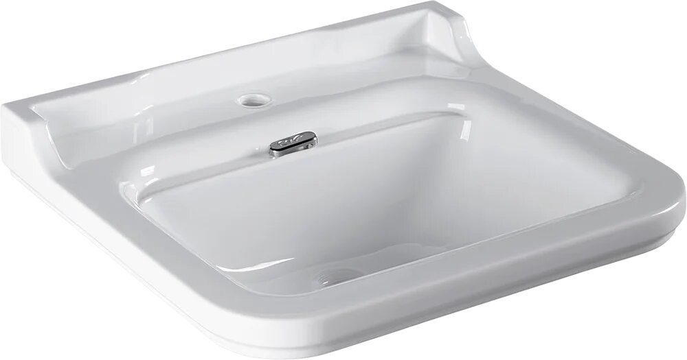 Раковина подвесная Kerasan Waldorf 4140K1bi/cr*1 60 фарфоровая, раковина для ванной, белая, прямоугольная, со встроенным сливом-переливом, в ретро стиле