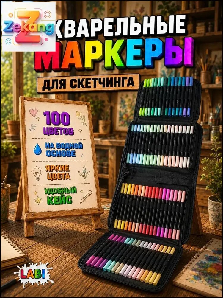 Набор маркеров Акварельный, толщина: 0.4 мм, 100 шт. для скетчинга, для каллиграфии