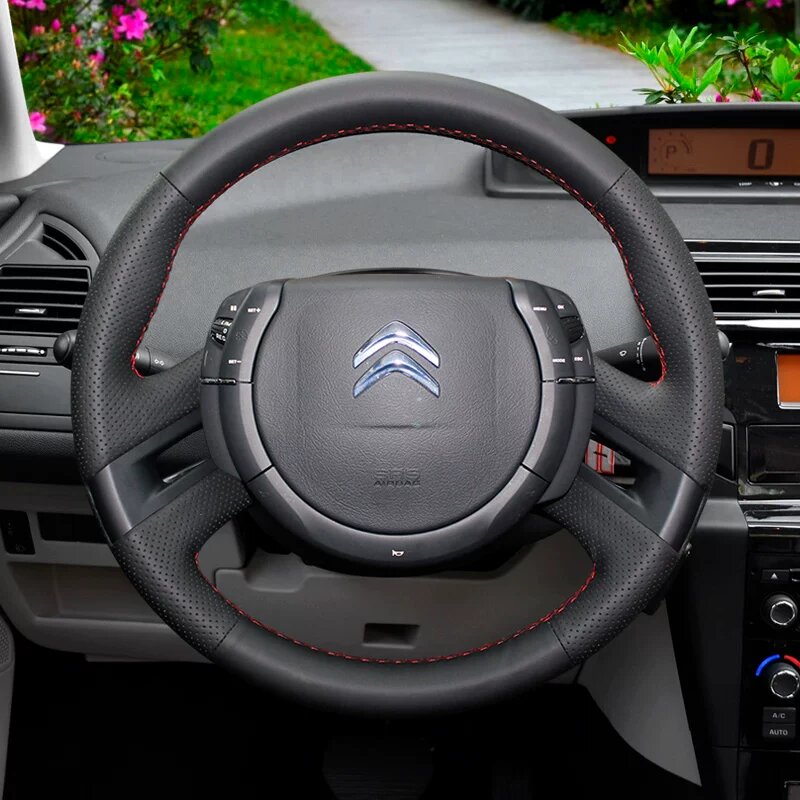 Чехол для руля из натуральной кожи с ручной штопкой красной линией для Citroen C4 Picasso 2012-2016, премиум качество