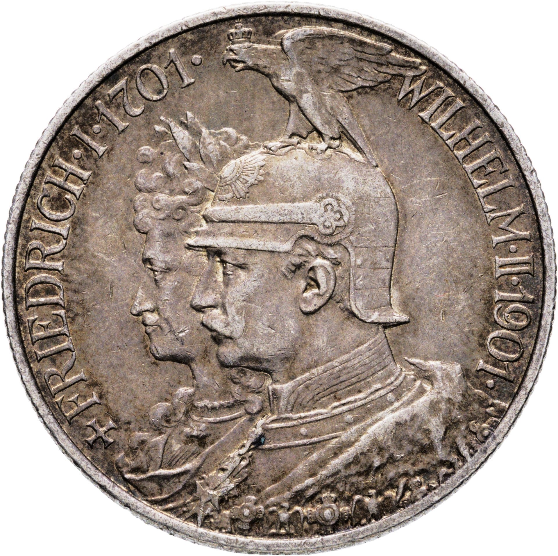 Германия Империя 2 марки mark 1901 "200 лет Пруссии", Серебро 900, в сохранности XF