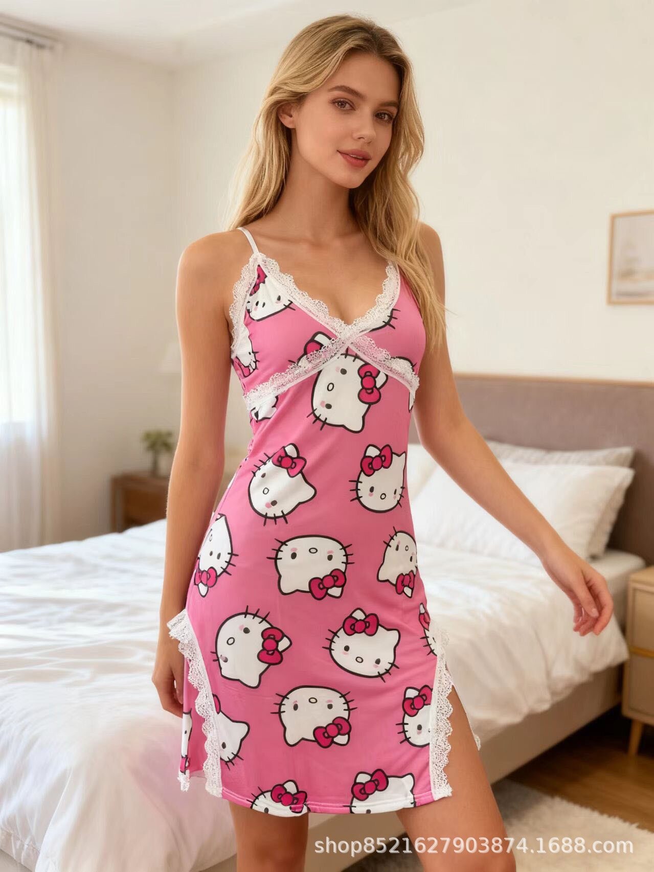 Sanrio Hello Kitty фигурка Новая ночная рубашка с подвязками из чистого кружева, тонкая домашняя одежда 2XL