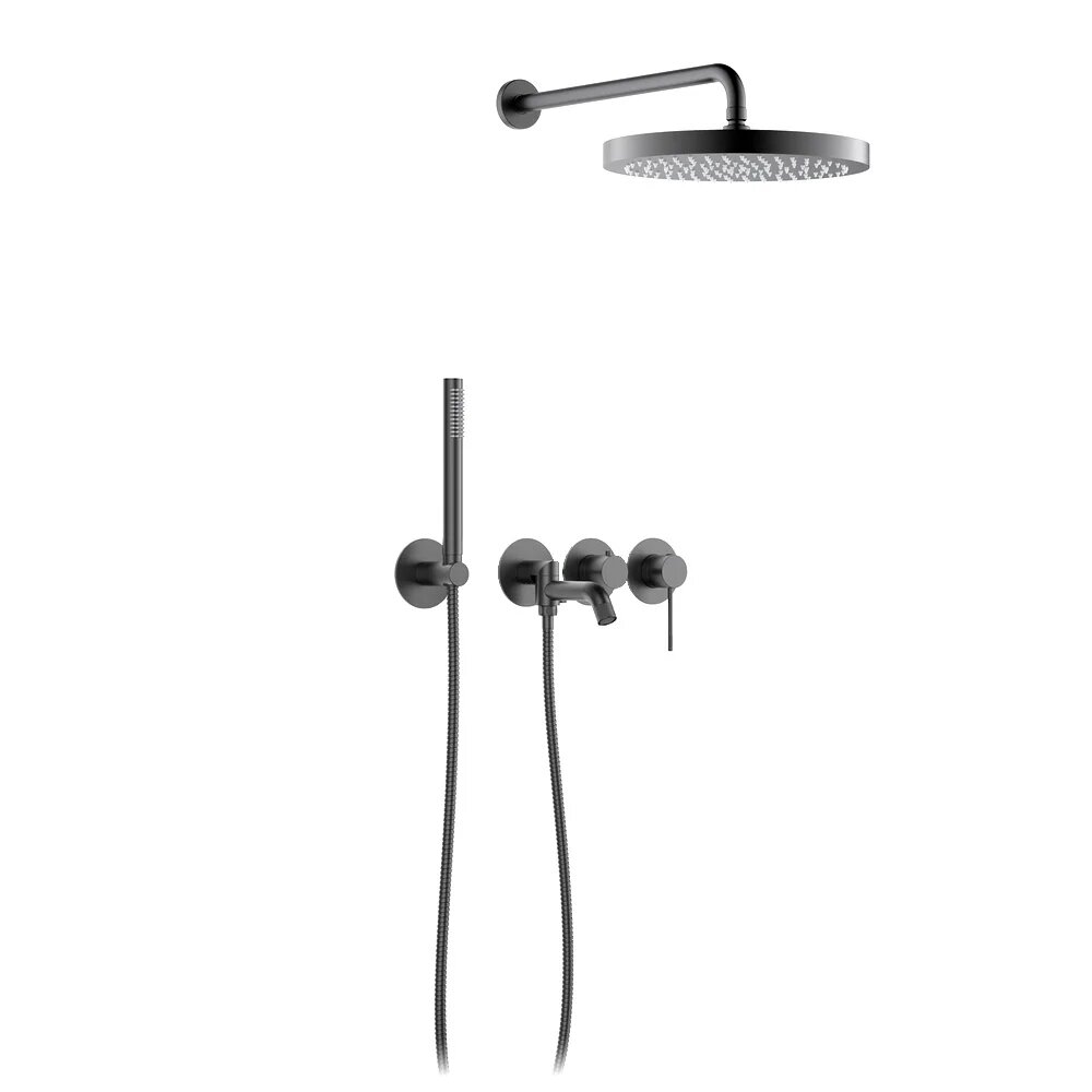 Душевой комплект Timo Saona SX-2348/18SM 5 в 1, встраиваемый, с внутренней частью в комплекте, со смесителем, с изливом, с тропическим душем, латунный, вороненая сталь, матовый, душевая система
