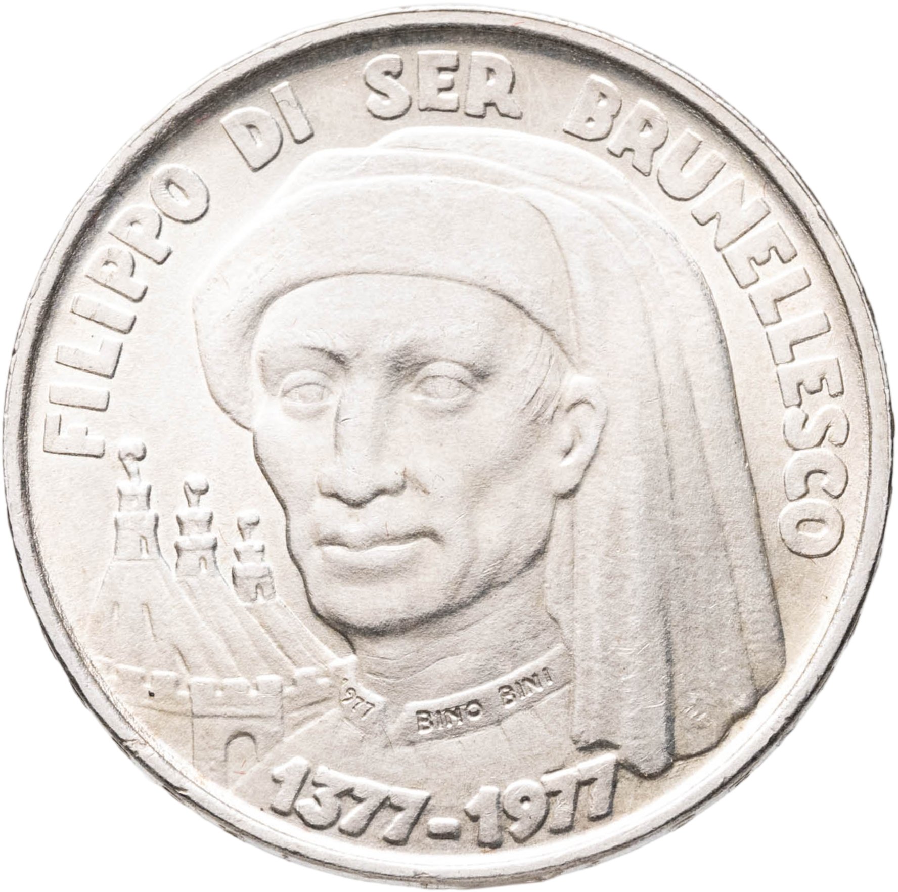 Сан-Марино 1000 лир lire 1977 600 лет со дня рождения Филиппо Брунеллески, Серебро 835, в сохранности AU