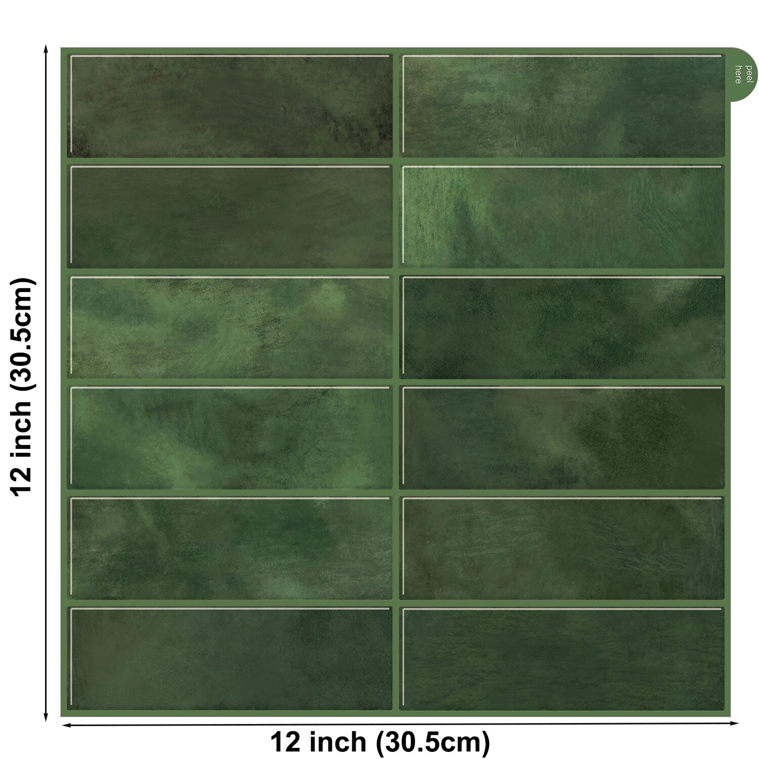 Настенные плитки-наклейки Vividtiles для кухни и ванной Зеленый, 3 Sheets, T80781